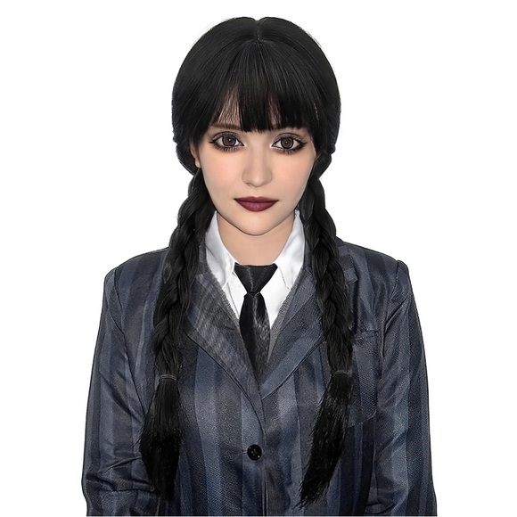 Wednesday Addams Wig Long Braids Black The Addams Family Cosplay Halloween New - Picture 1 of 4